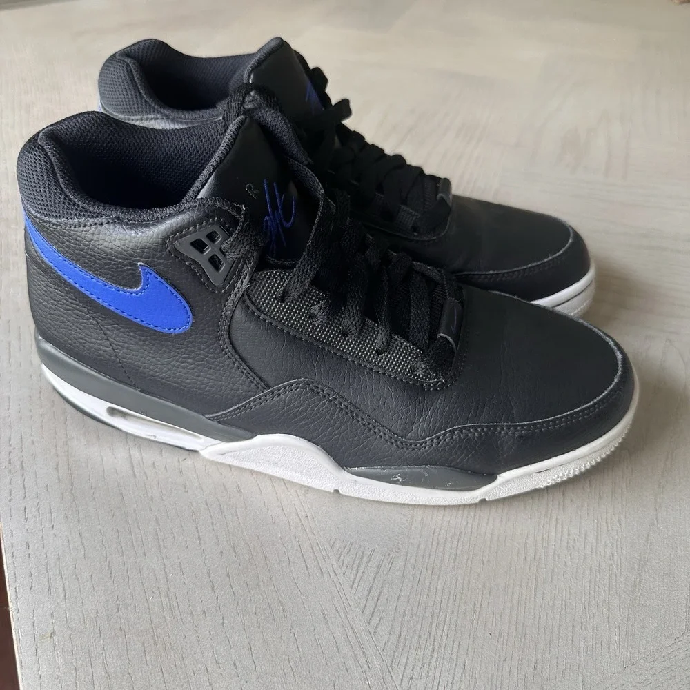 Nike Flight‎ Legacy Leather Black Hyper Blue Basketball Shoes Mens 9 BQ4212-003
